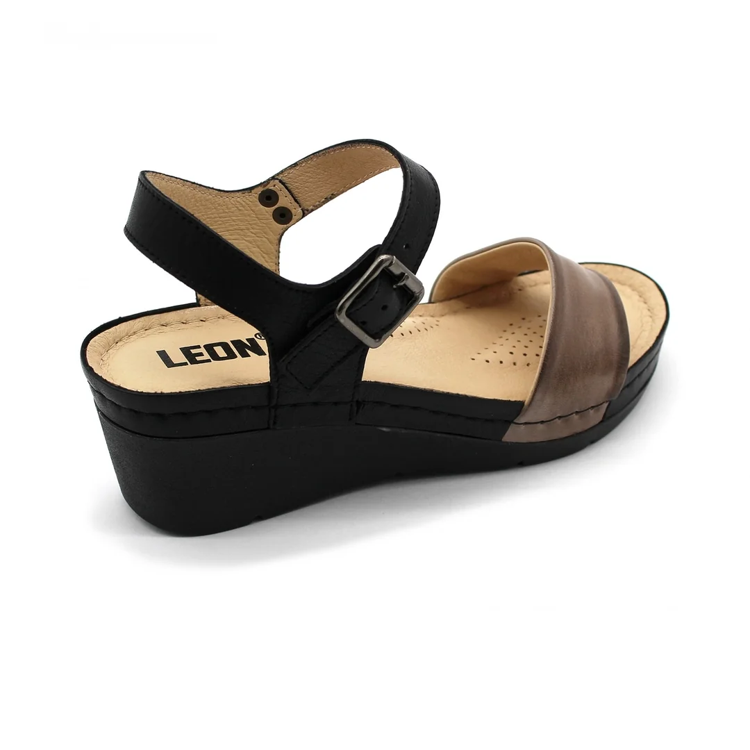 Leon 1070 Zdravotné kožené sandále na vyššom opätku 39 - 25cm, sivá, 6,5 cm