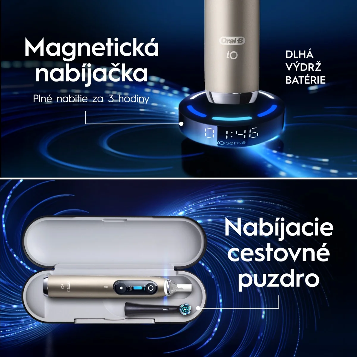 Oral-B iO10 elektrická zubná kefka Lunar Gold, 1 kefková hlava + 1 nabíjacie cestovné puzdro 1 set
