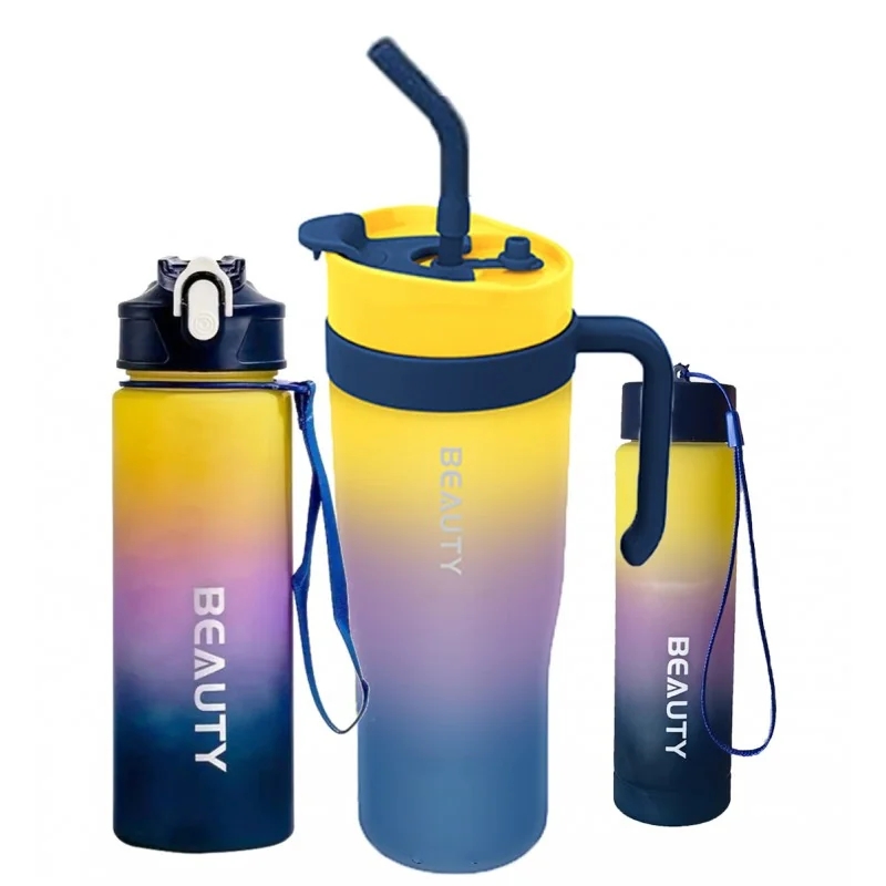 Livefy 3in1 Set fľašky na vodu a pohár Sunrise, ombre
