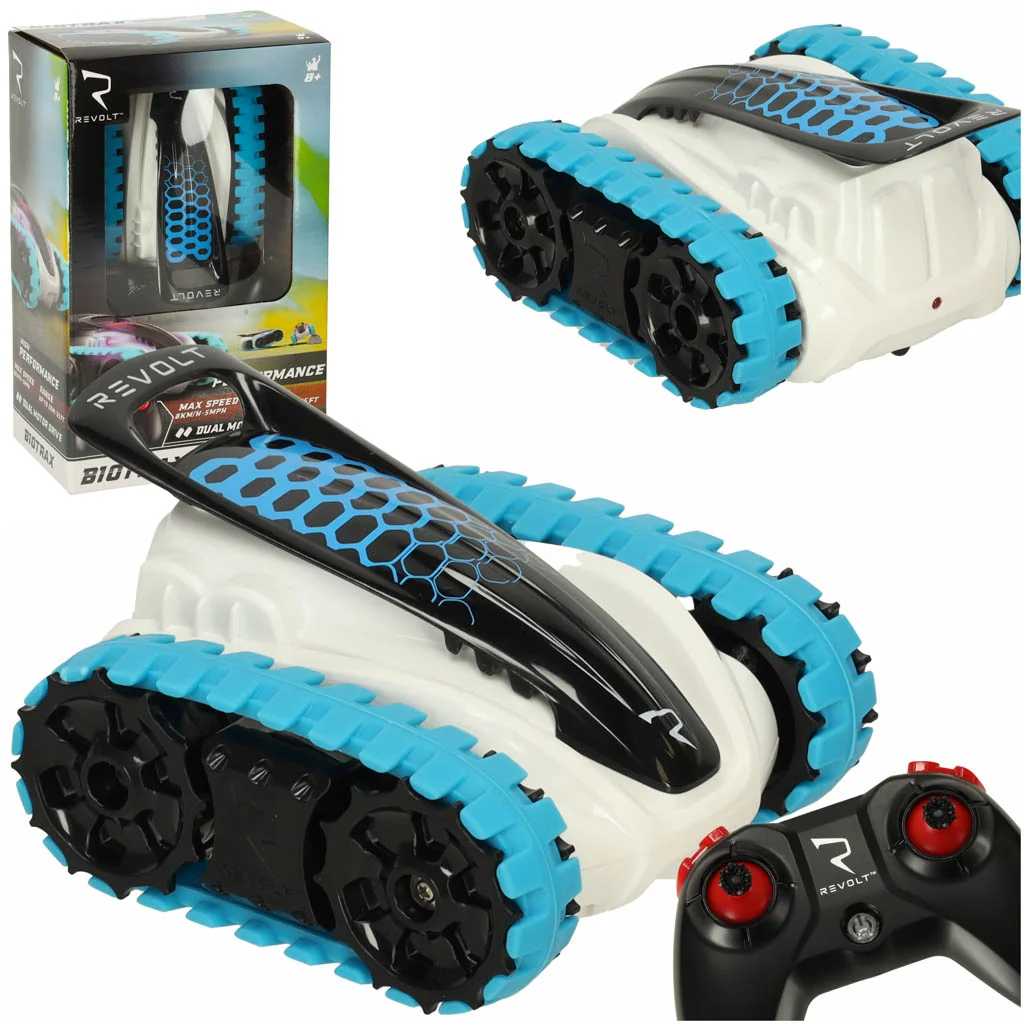 RC pásové auto Revolt Biotrax SM – bielo-modré, 2.4 GHz, 8 km/h