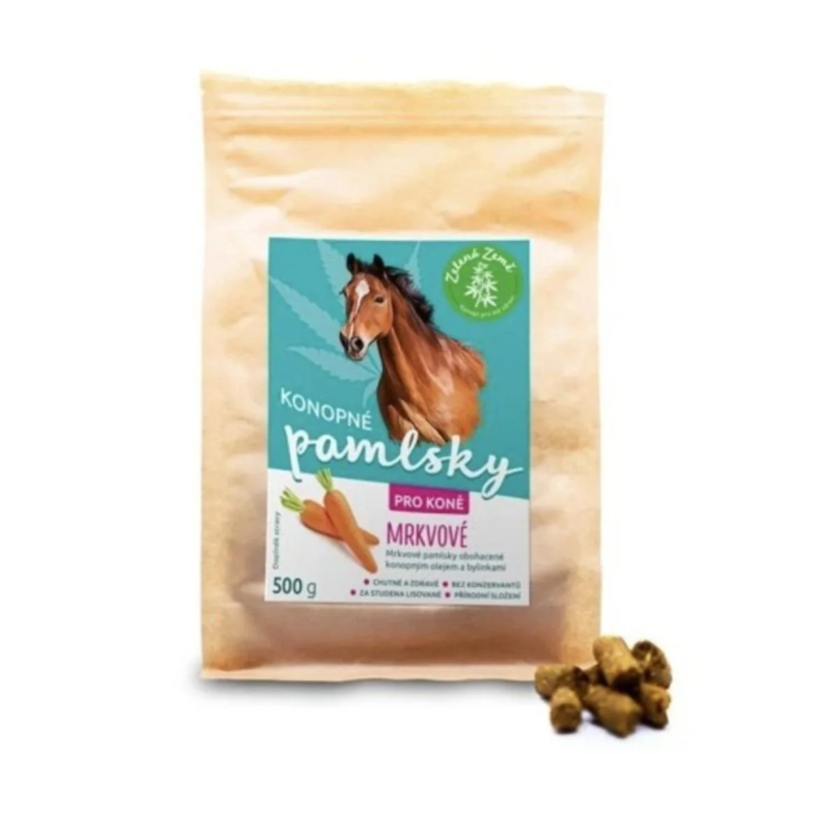 Konopné maškrty pre kone – príchuť mrkva - 500 g - Zelená Země