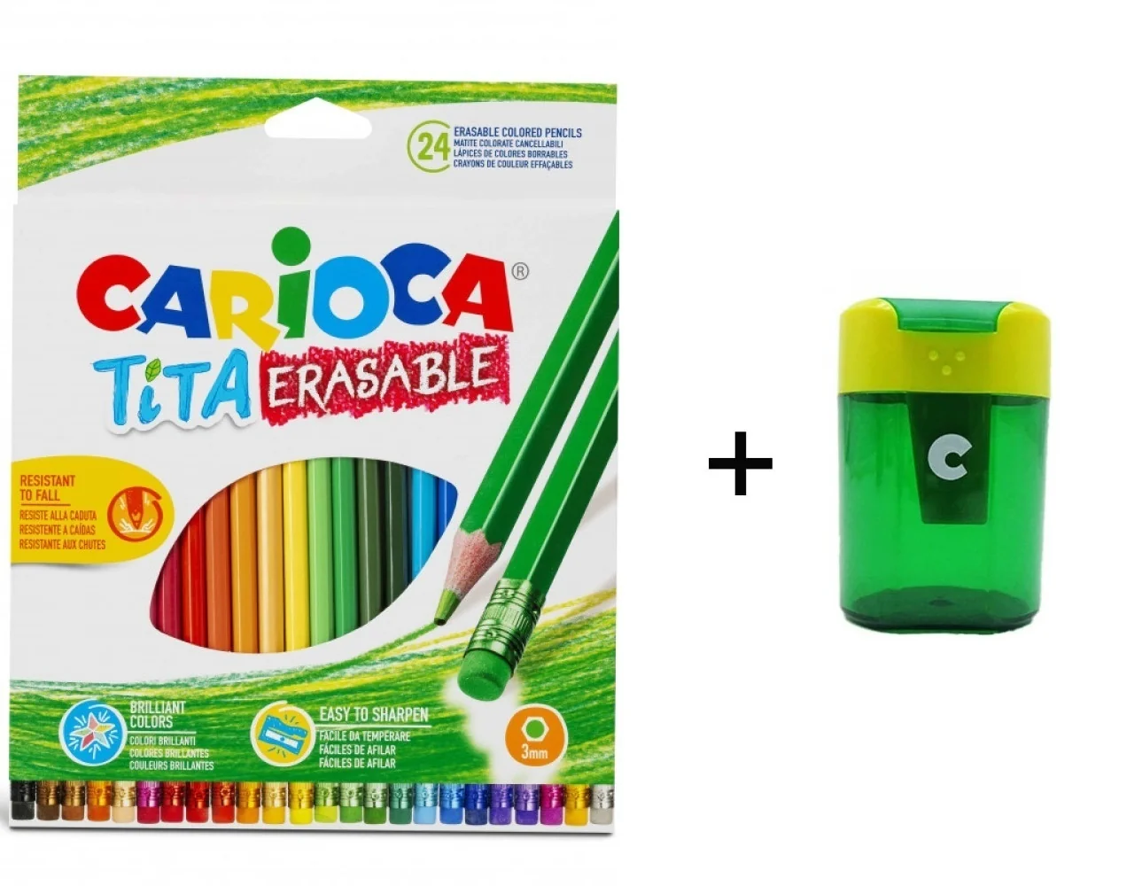 Farbičky TITA gumovacie pastelky nelámavé 24 ks + strúhatko dvojité-CARIOCA