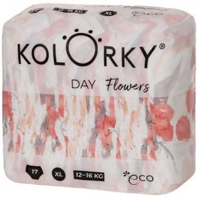KOLORKY DAY - kvety - XL (12-16 kg) 1×17 ks, jednorazové eko plienky