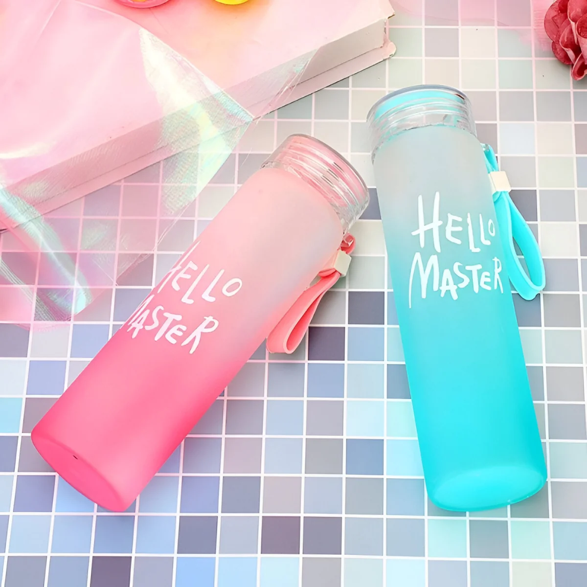 Livefy sklenená fľaša Glassy 400ml, ružová