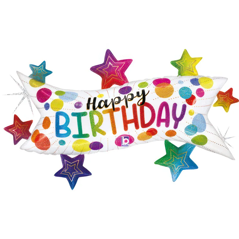 Fóliový balón supershape Happy Birthday hviezdy 94cm