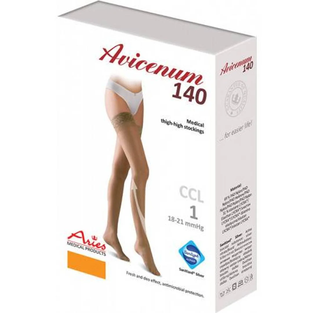 AVICENUM 140 DEN stehenné pančuchy telové s krajkou a zosilnenou pätou - Veľkosť M - Long