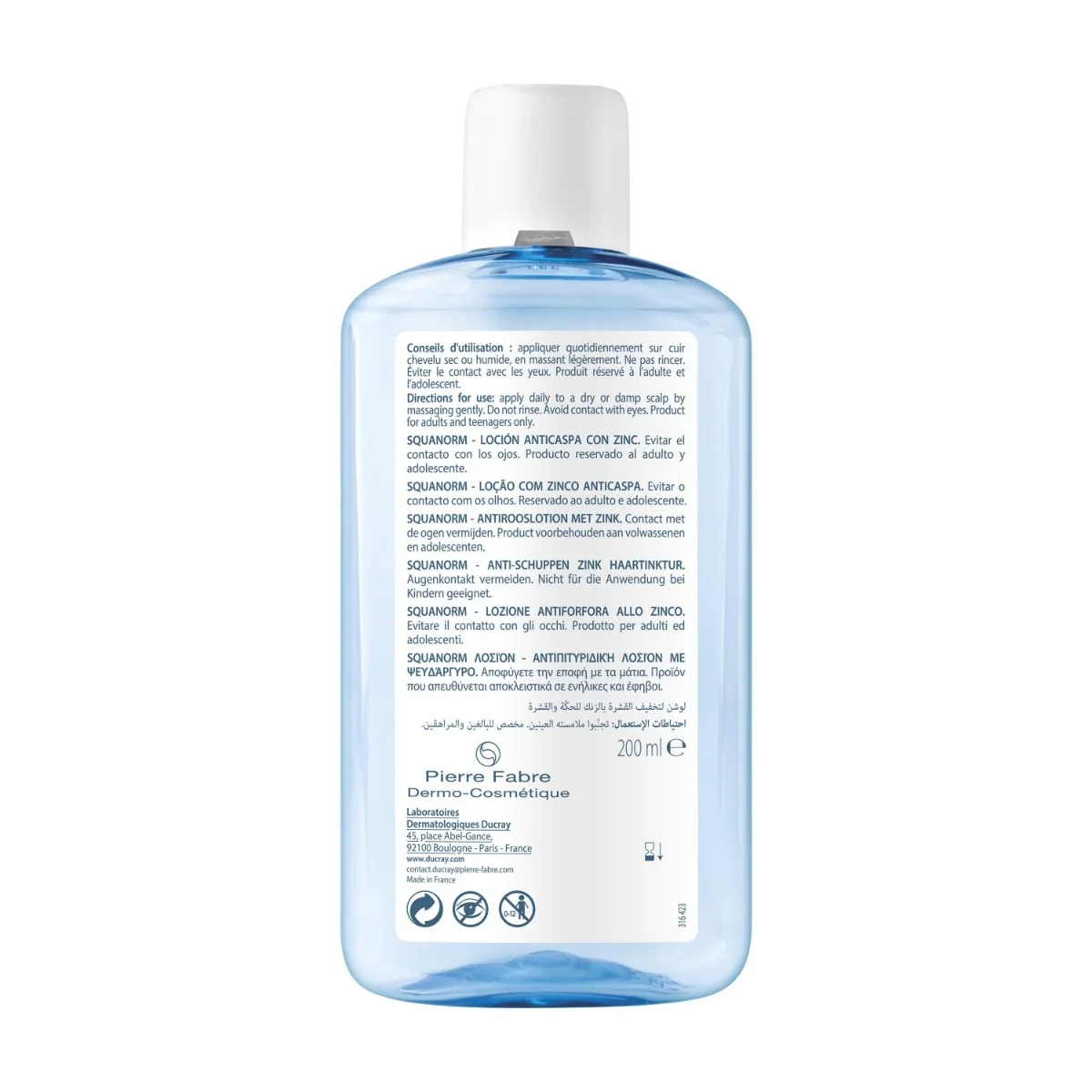 DUCRAY SQUANORM 1×200 ml, roztok so zinkom proti lupinám