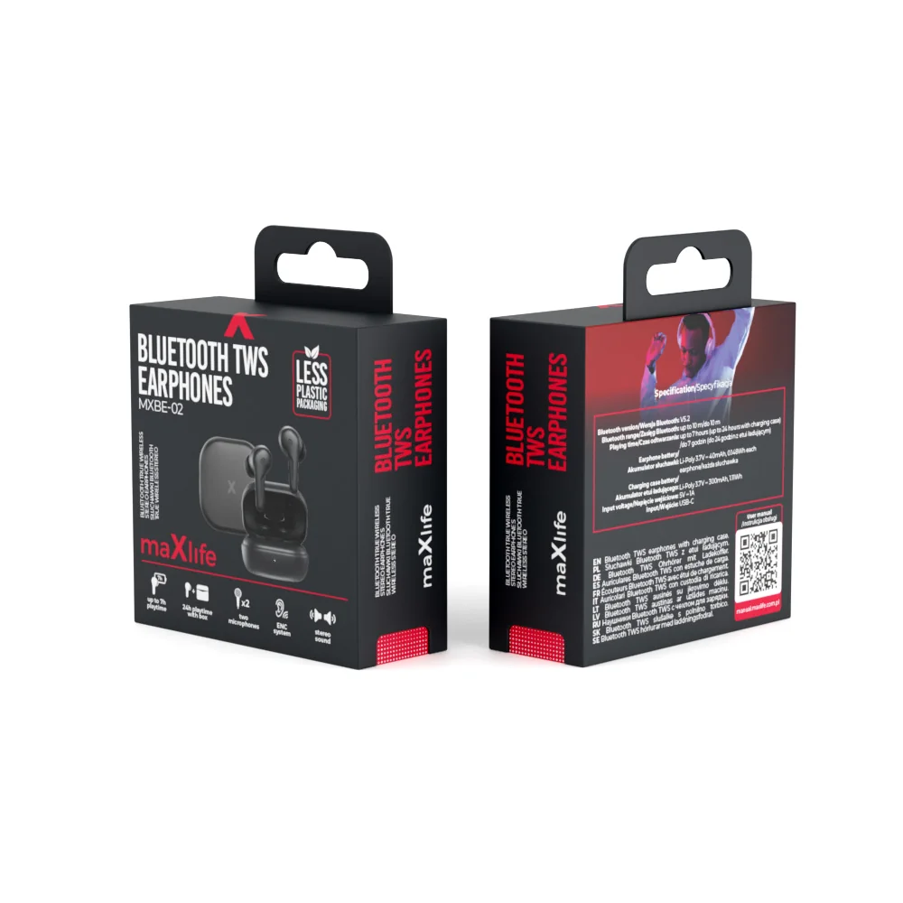 Slúchadlá BLUETOOTH do uši MAXLIFE MXBE-02 BLACK TWS