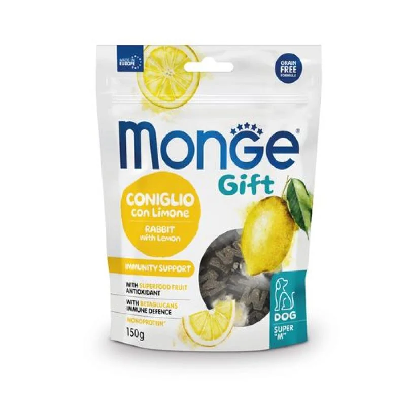 MONGE GIFT Super M Immunity support 150g pochúťky pre dospelé psy, králik s citrónom na podporu imunity