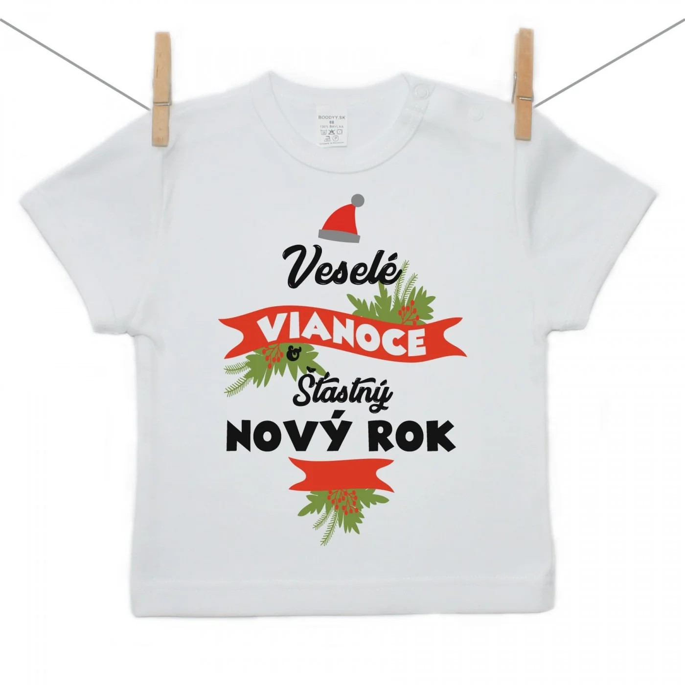 Boodyy Tričko s krátkym rukávom Veselé Vianoce a šťastný nový rok Veľkosť: 140