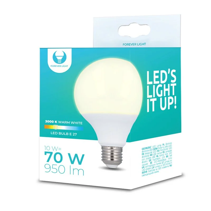 Žiarovka FOREVER LED E27 10W 3000K GLOBE G95