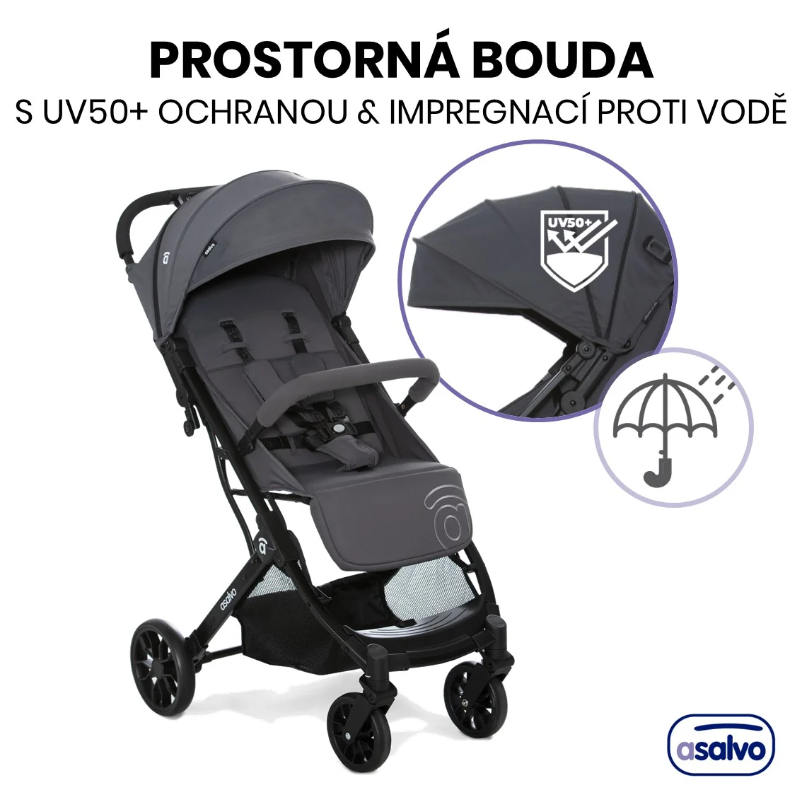Asalvo Kubic 2 cestovný kočík 0–22 kg sivý