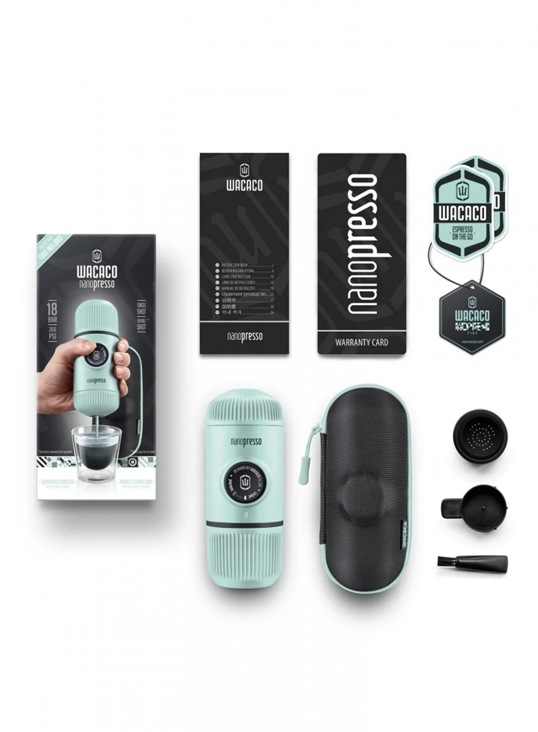 Nanopresso Arctic Blue + pevný obal Kávovar