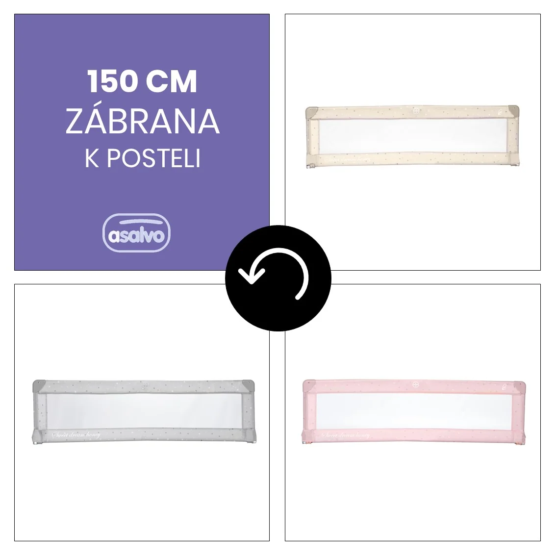 Asalvo detská zábrana na posteľ 150 cm sivá s hviezdami