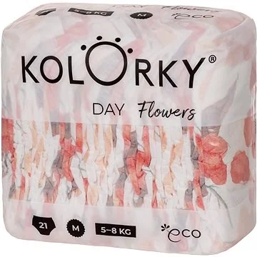KOLORKY DAY - kvety - M (5-8 kg) 1×21 ks, jednorazové eko plienky