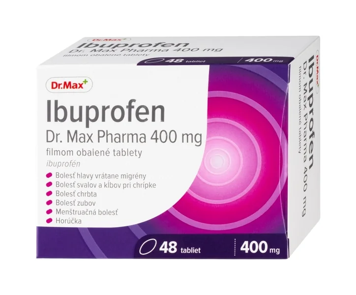 Dr. Max Pharma Ibuprofen 400 mg filmom obalené tablety 1×48 tbl, tlmí bolesť, zápal a znižuje horúčku