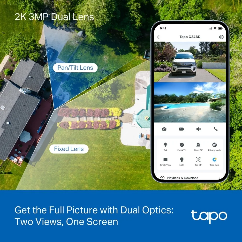Kamera TP-Link Tapo C246D IP, 3MPx Dual, WiFi, prísvit, vonkajšia/vnútorná