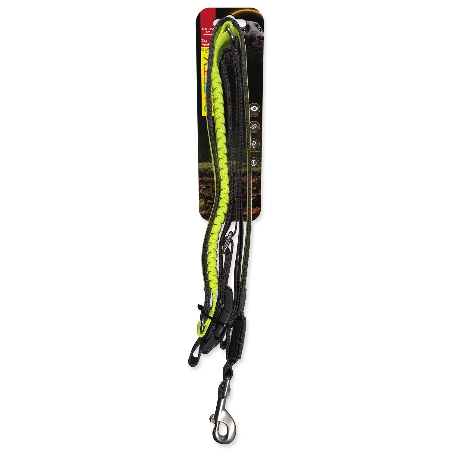 Vodítko Dog Fantasy USB LED nylonové bežecké zelené 2,5x180-250cm
