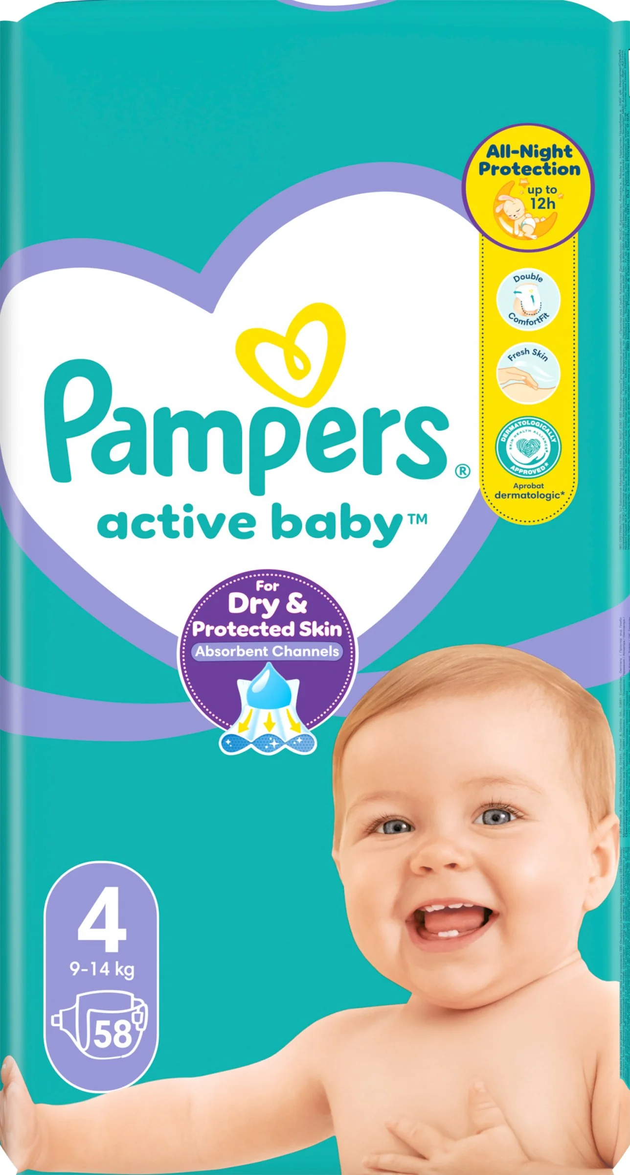 PAMPERS active baby Maxi Pack 4 Maxi 1×58 ks, veľkosť 4, detské plienky