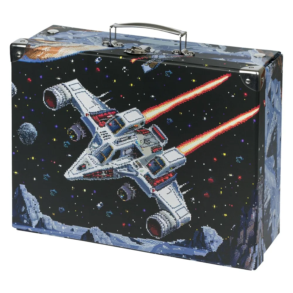 Skladací školský kufrík Pixel Space s kovaním modrý, 34x23x10 cm