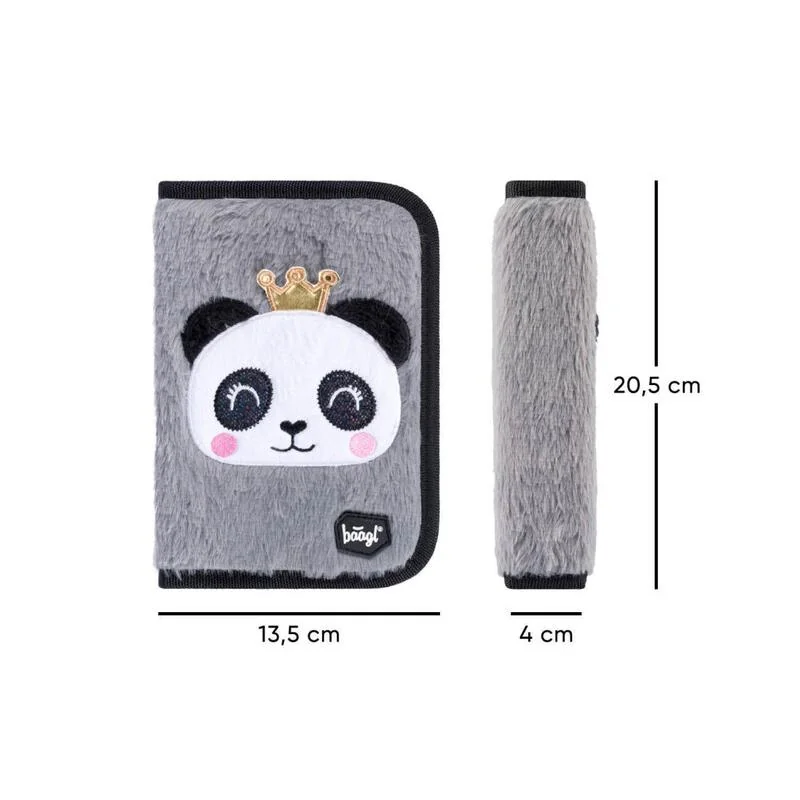 Baagl školský peračník dvojklopový Panda sivý plyšový vzor Panda