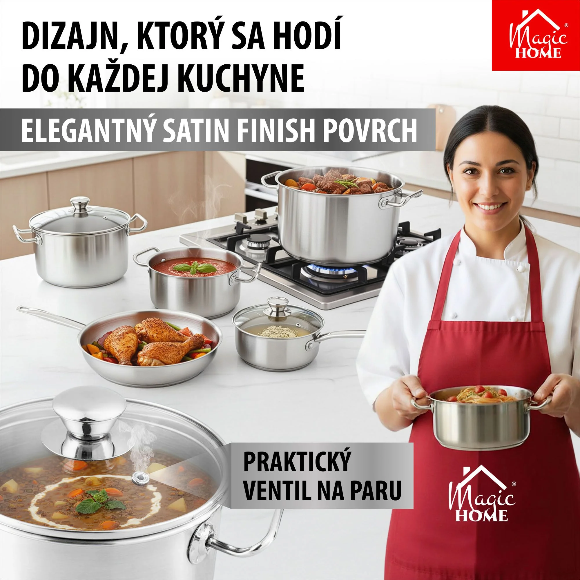 MagicHome kastról Chloe, 1 ks Hrniec, 20 cm, 3 l, so sklenenou pokrievkou, nerez