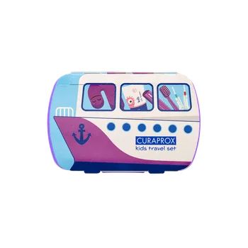 CURAPROX Kids travel set (fialový (1x zubná kefka, 2x medzizubná kefka CPS, 1x zubná pasta melón 6+ 10 ml, 1x nálepka) 1x1 set) 1 set