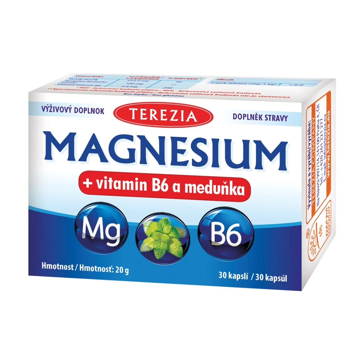 TEREZIA MAGNESIUM + vitamin B6 a meduňka 1×30 cps, výživový doplnok
