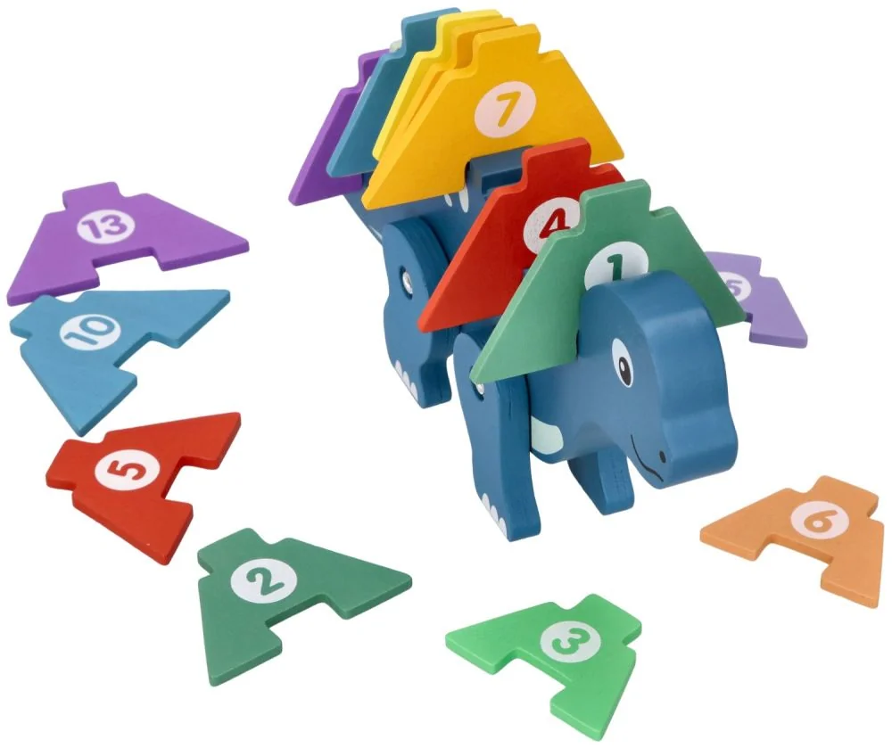 Edukačná hračka puzzle s číslami, Dinosaurus - modrý