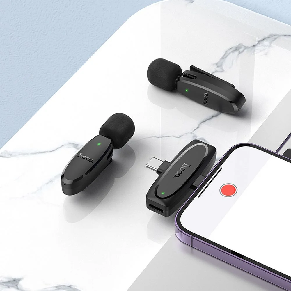Hoco L15 bezdrôtový lavalier mikrofón Lightning / USB-C 2ks, čierny