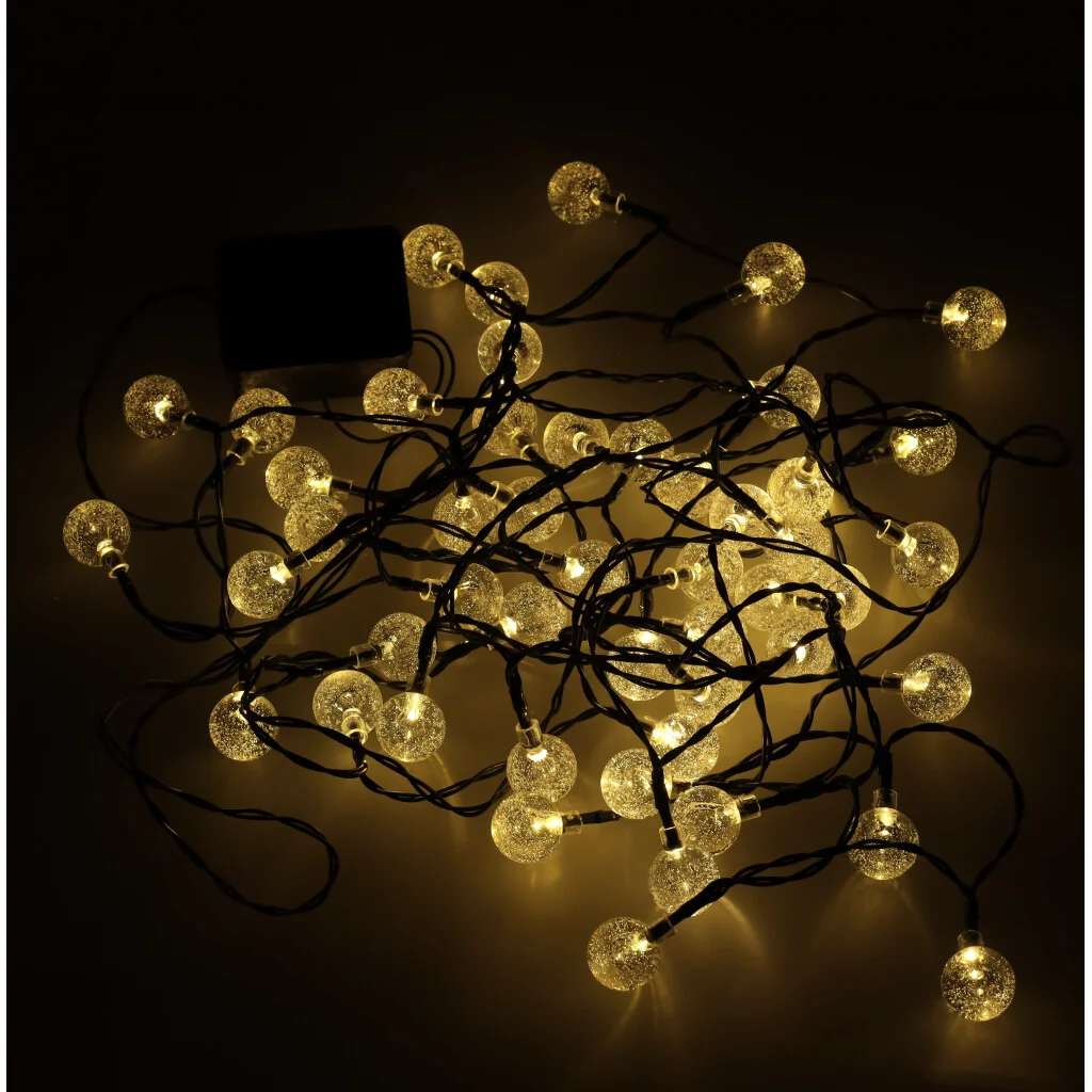 Vianočné dekorácie ozdoby osvetlenie, Solárne záhradné osvetlenie gule 7 m, 50 LED teplá biela
