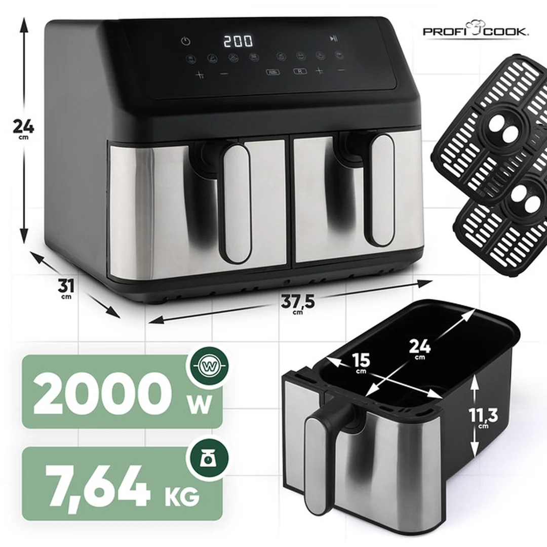 ProfiCook PC-FR 1296 H dvojitá teplovzdušná fritéza 9 l 2000 W