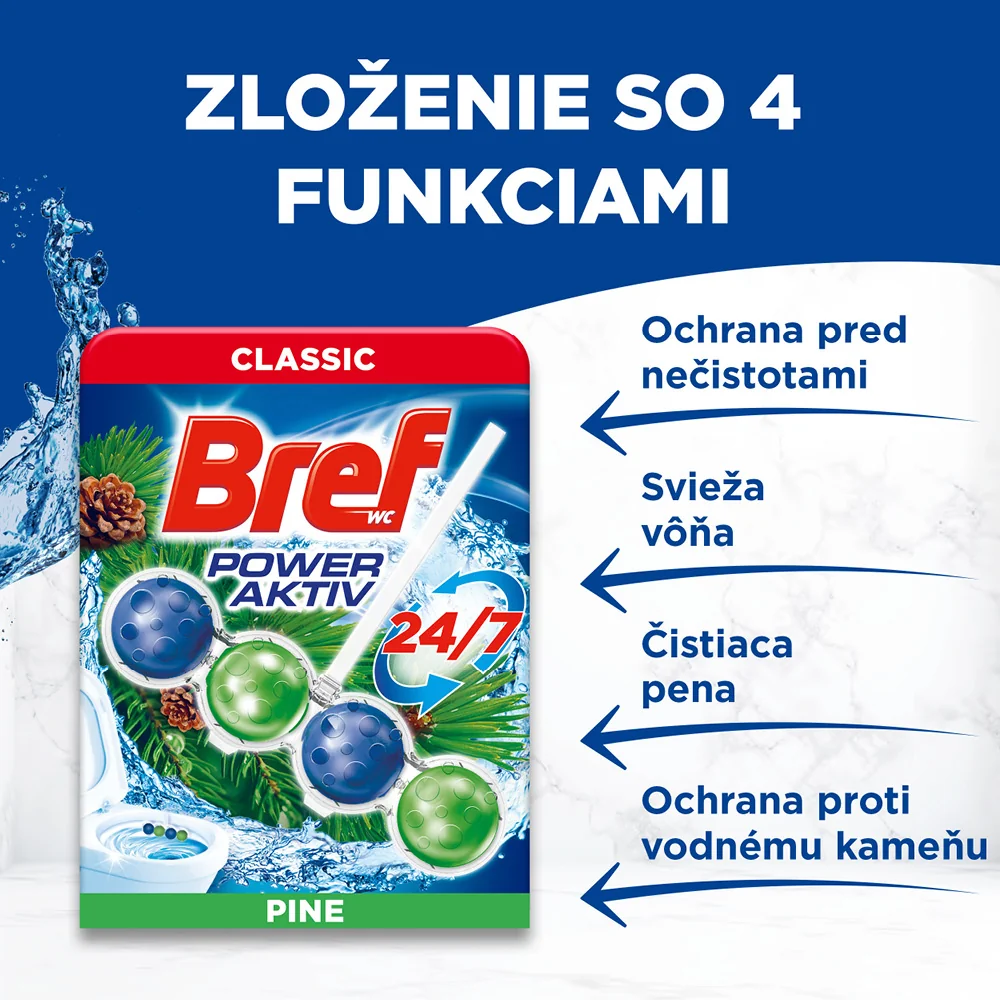 Bref Power Aktiv tuhý WC blok Pine 6×50 g 6×50 g, WC blok