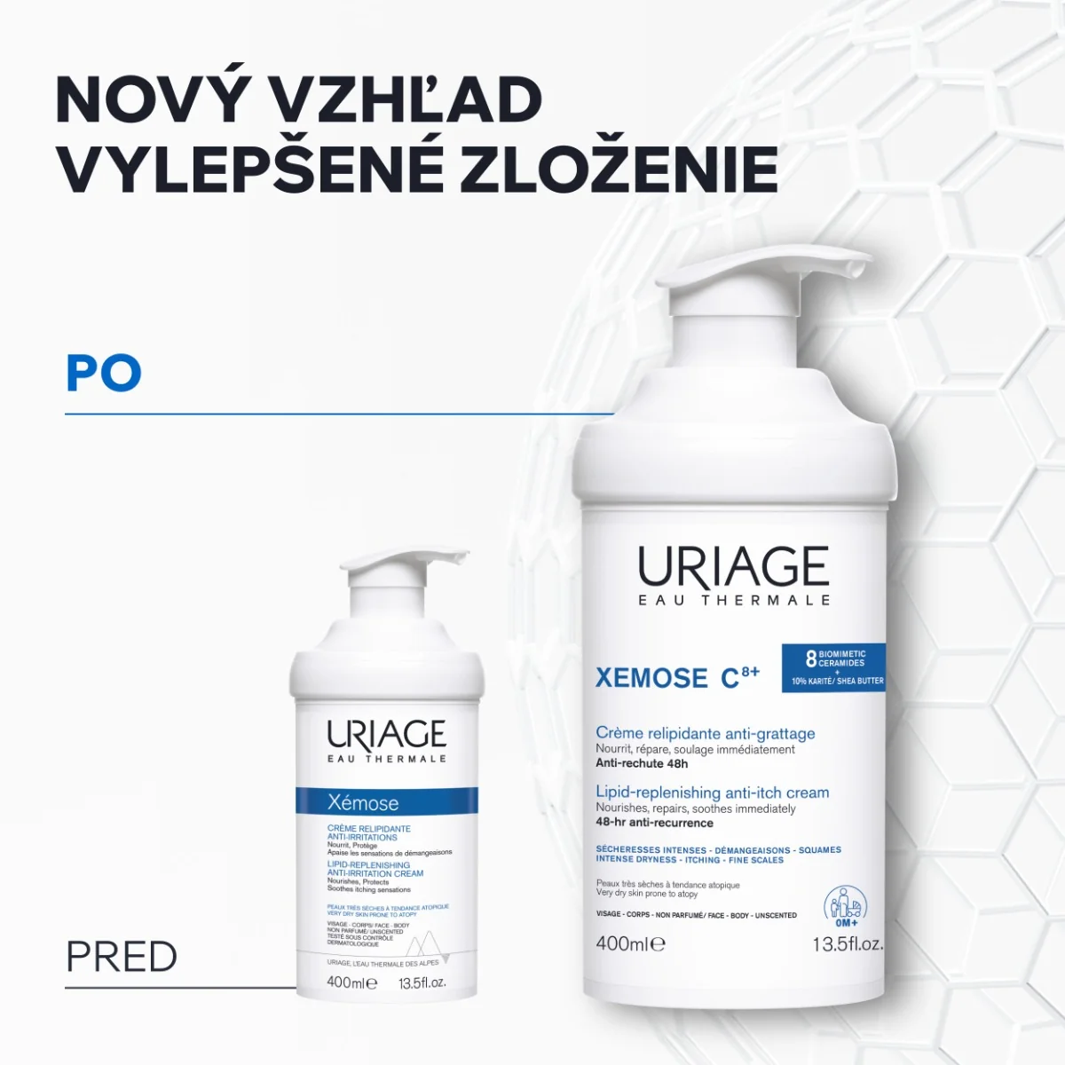 URIAGE XÉMOSE C8+ Lipid-Replenishing Anti-Irritation Cream, 400ml 1×400 ml, telový krém pre suchú a atopickú pokožku
