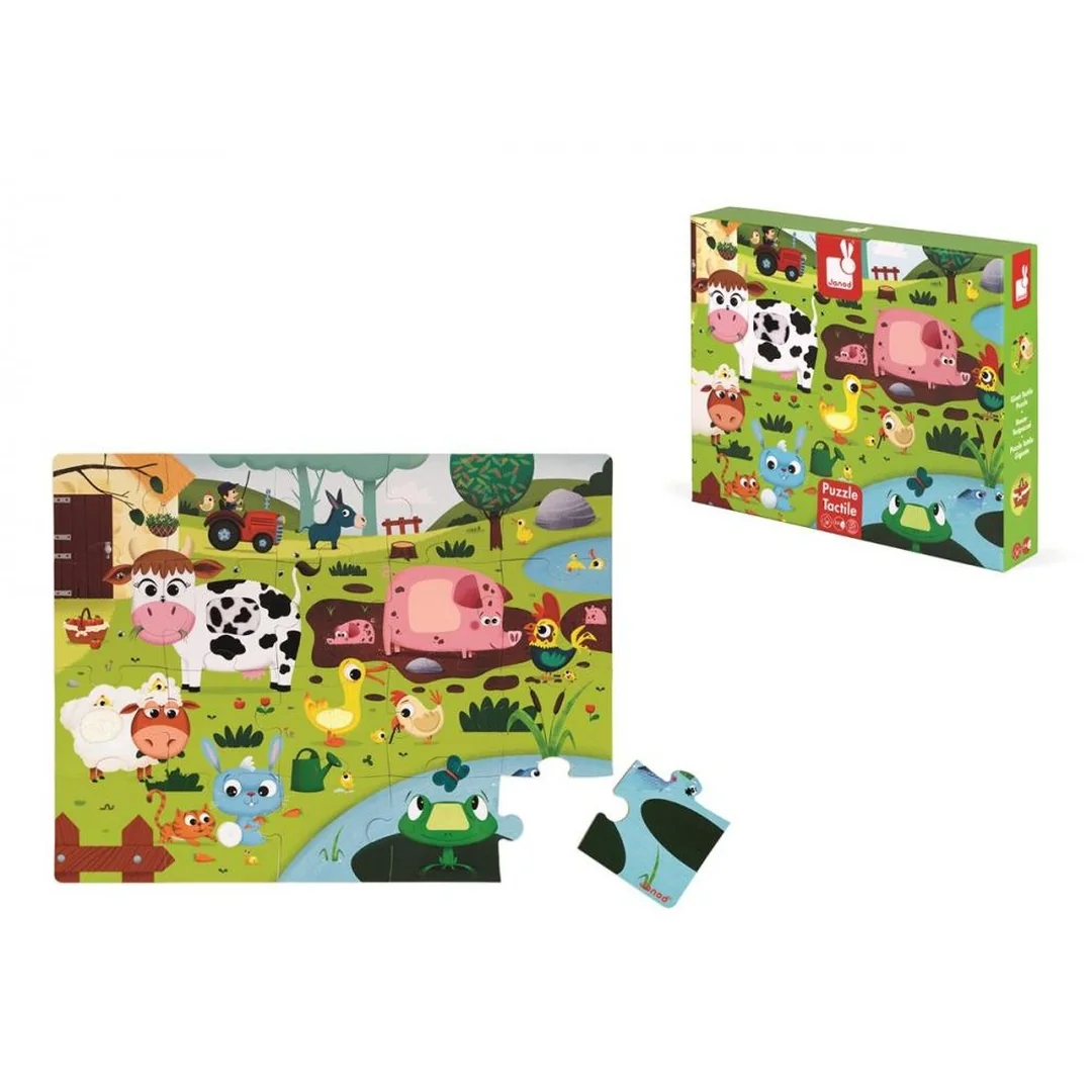 Janod Puzzle dotykové Zvieratká na farme s textúrou 20 ks