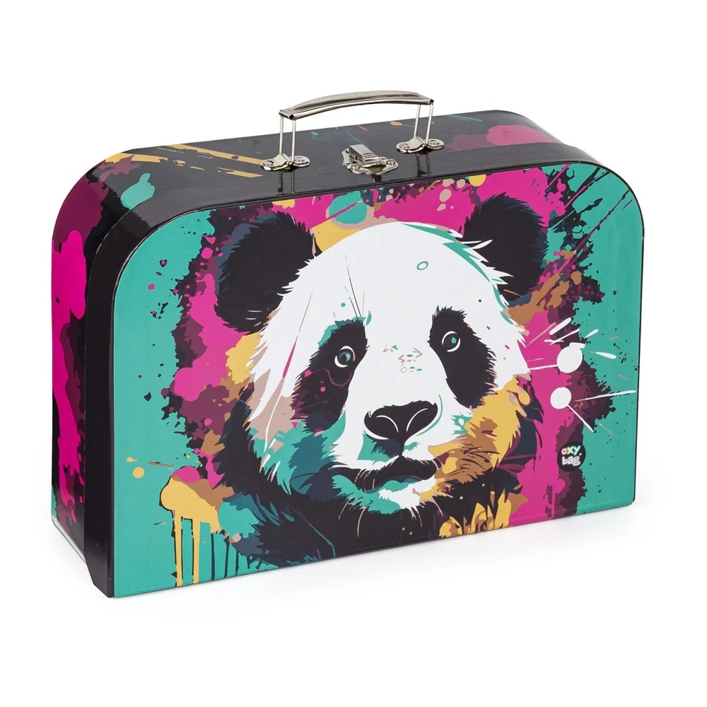 Laminovaný kufrík 34 cm - Panda biely, s rúčkou
