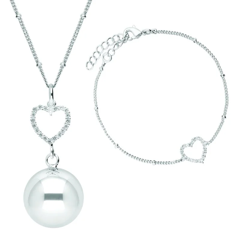 Bola tehotenská rolnička s náramkom Crystal Heart in silver