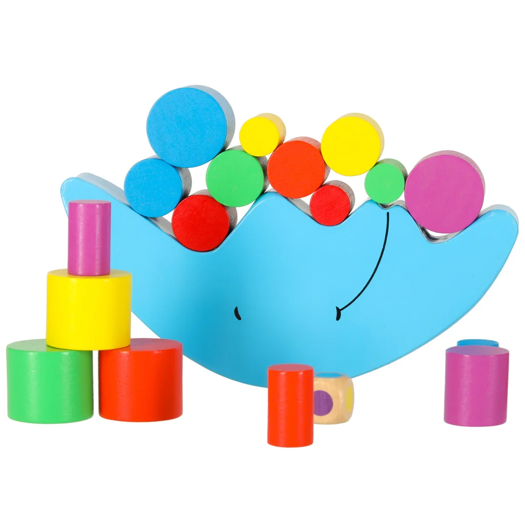 Montessori vyvažovacie puzzle mesiac s drevenými blokmi – hra na zručnosť