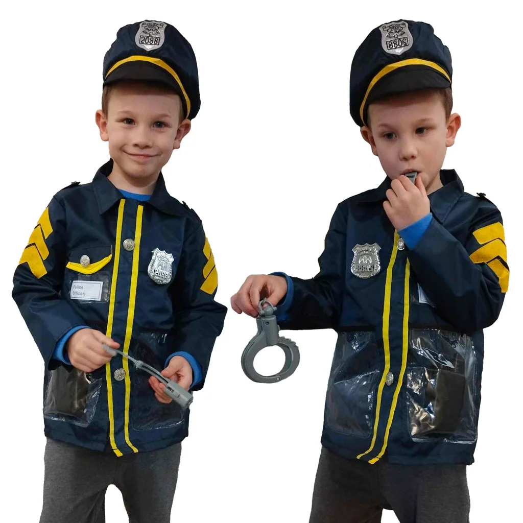 Karnevalový kostým policajt s putami a vysielačkou