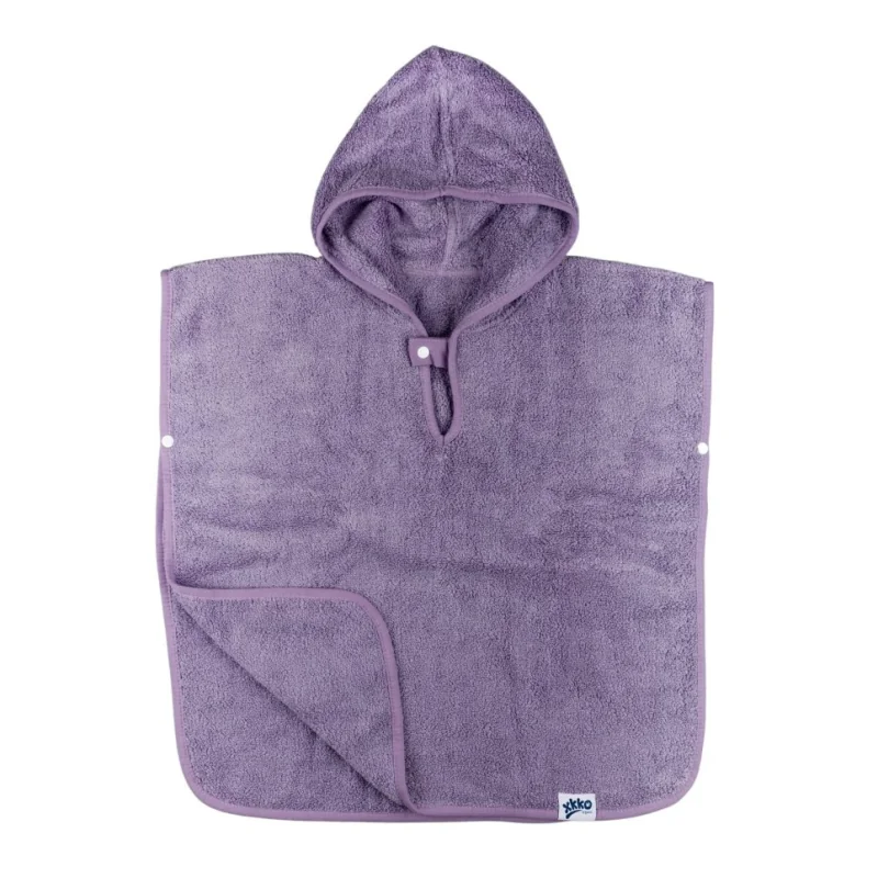 XKKO Organic BIO detské bavlnené pončo s kapucňou – Lavender Aura