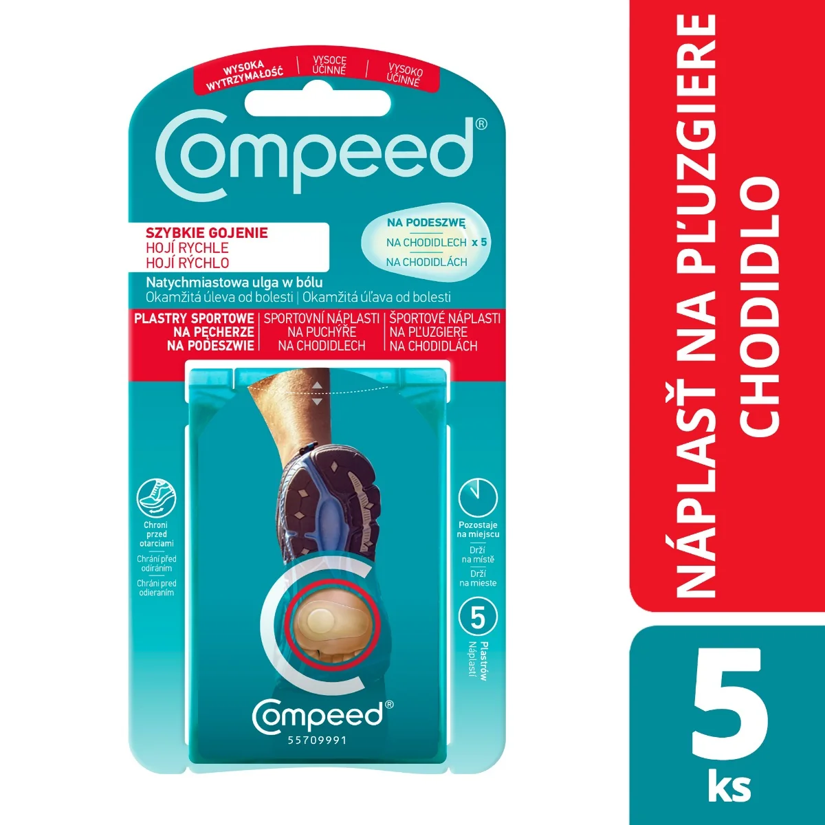 Compeed NÁPLASŤ ŠPORT na pľuzgiere na chodidlách 1×5 ks, gélová náplasť