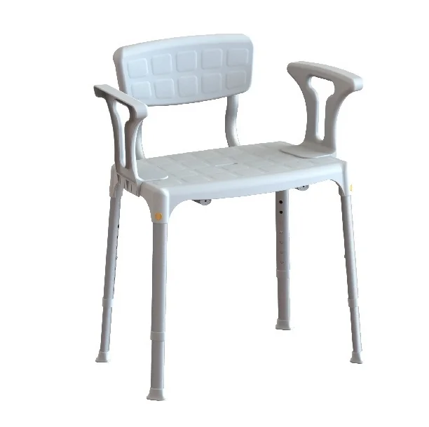 Výškovo nastaviteľná stolička s operadlom a madlami do sprchy KING-SSBA-20, 39 - 54 cm