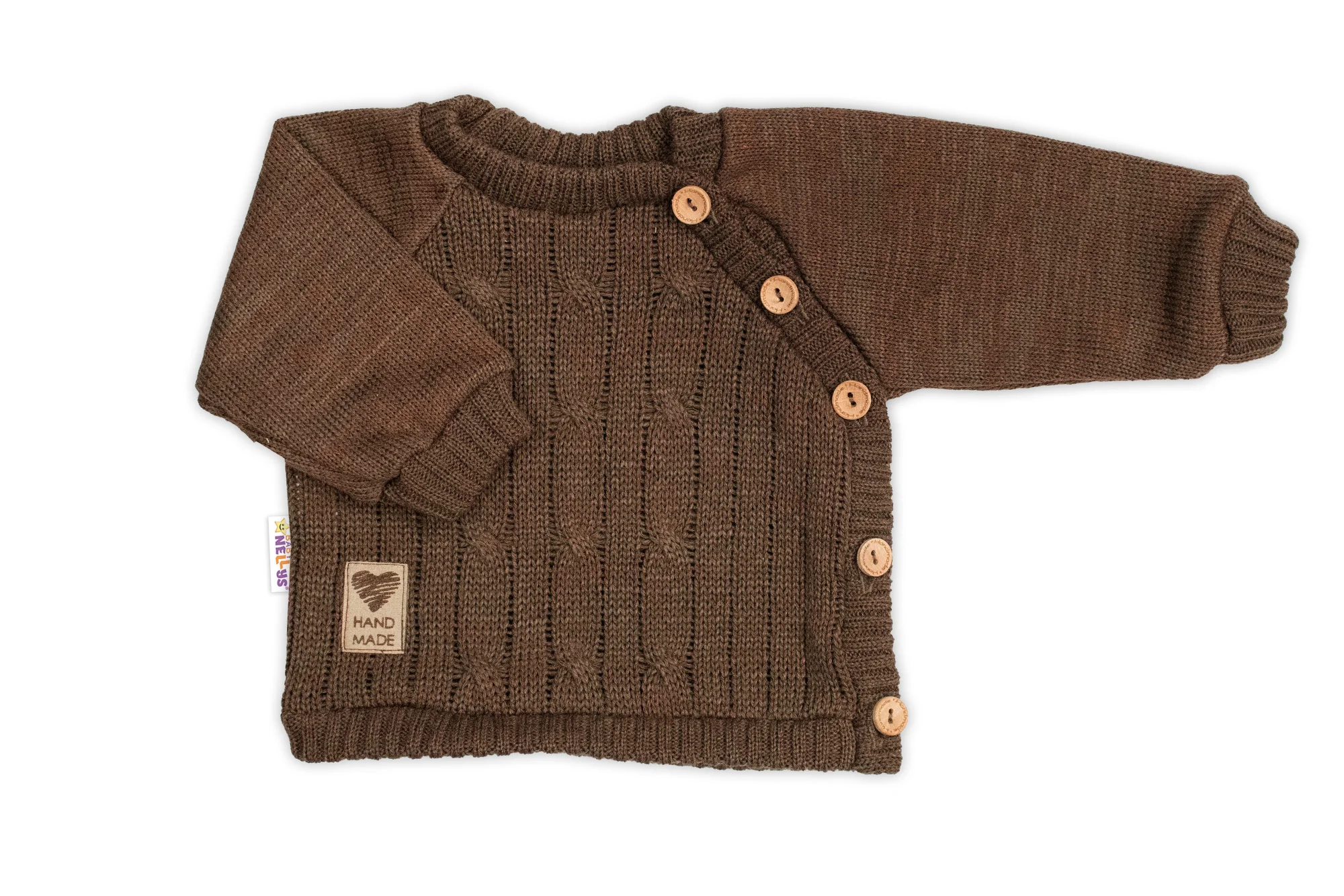 Rastúci pletený svetrík a nohavice s vreckom Hand Made 2D, Nature - čokoládová