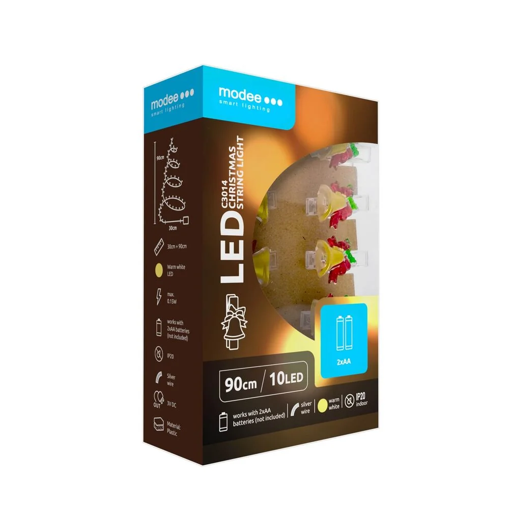 Modee Lighting LED dekorácia 10 LED 90cm štipce zvončeky 2xAA batérie
