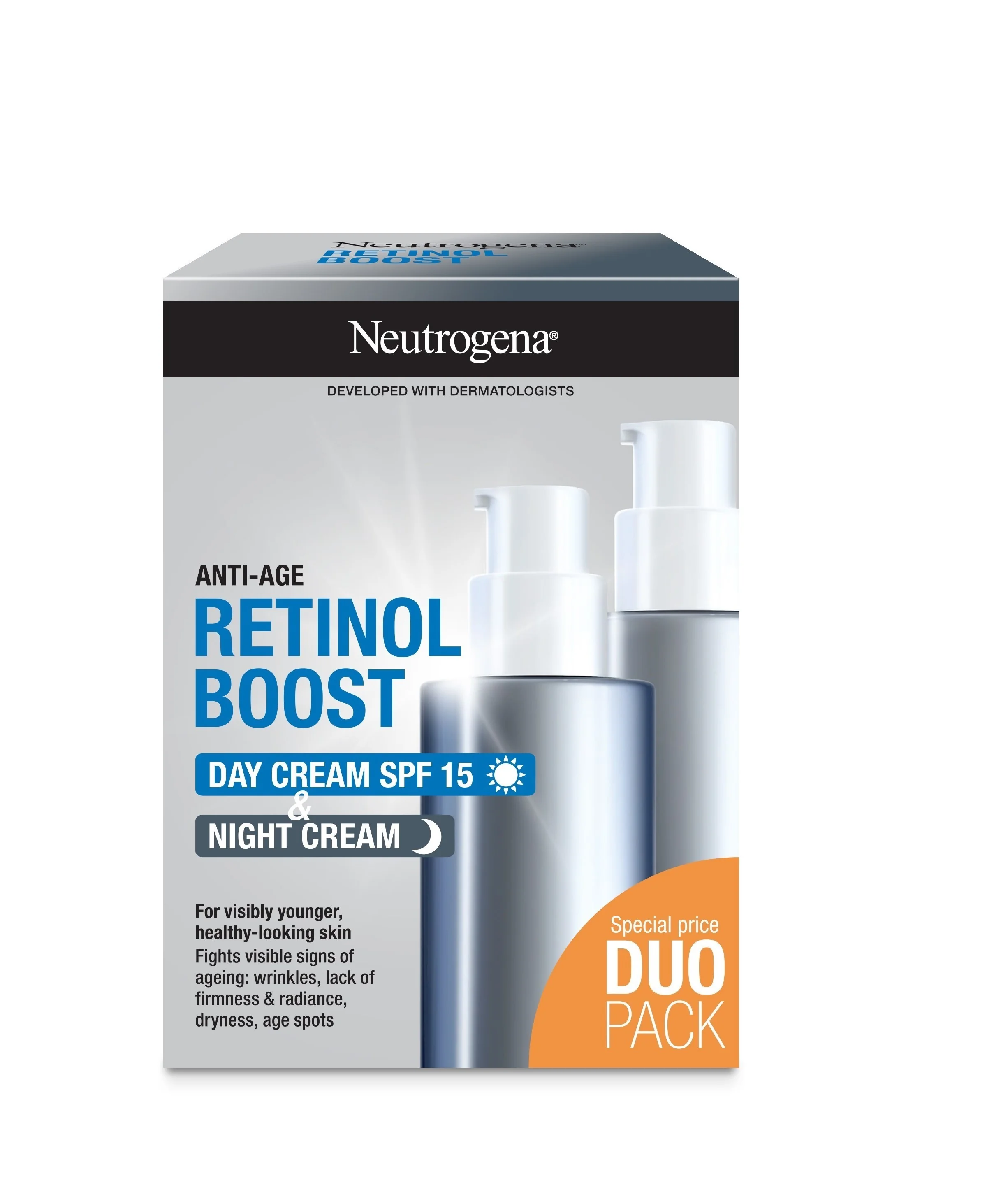 NEUTROGENA® Retinol Boost DUOPack denný anti-age krém SPF15 + nočný krém 2x50ml 2×50ml, anti-age krém