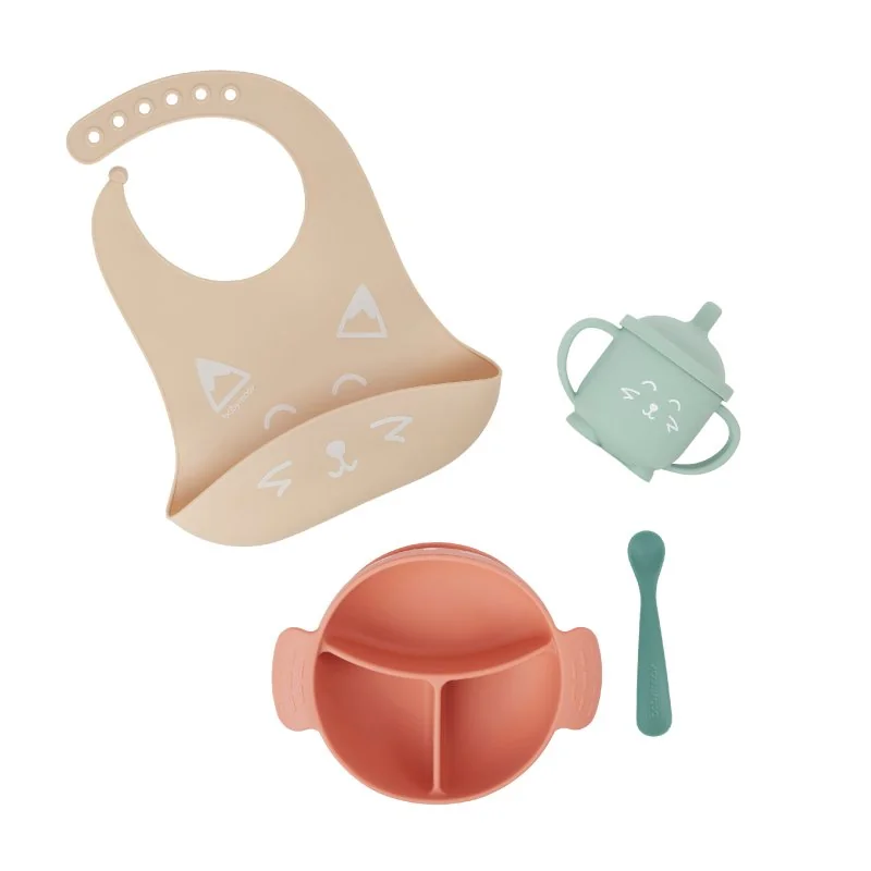 Babymoov silikónová jedálenská sada LEARN´ISY KIT Fox