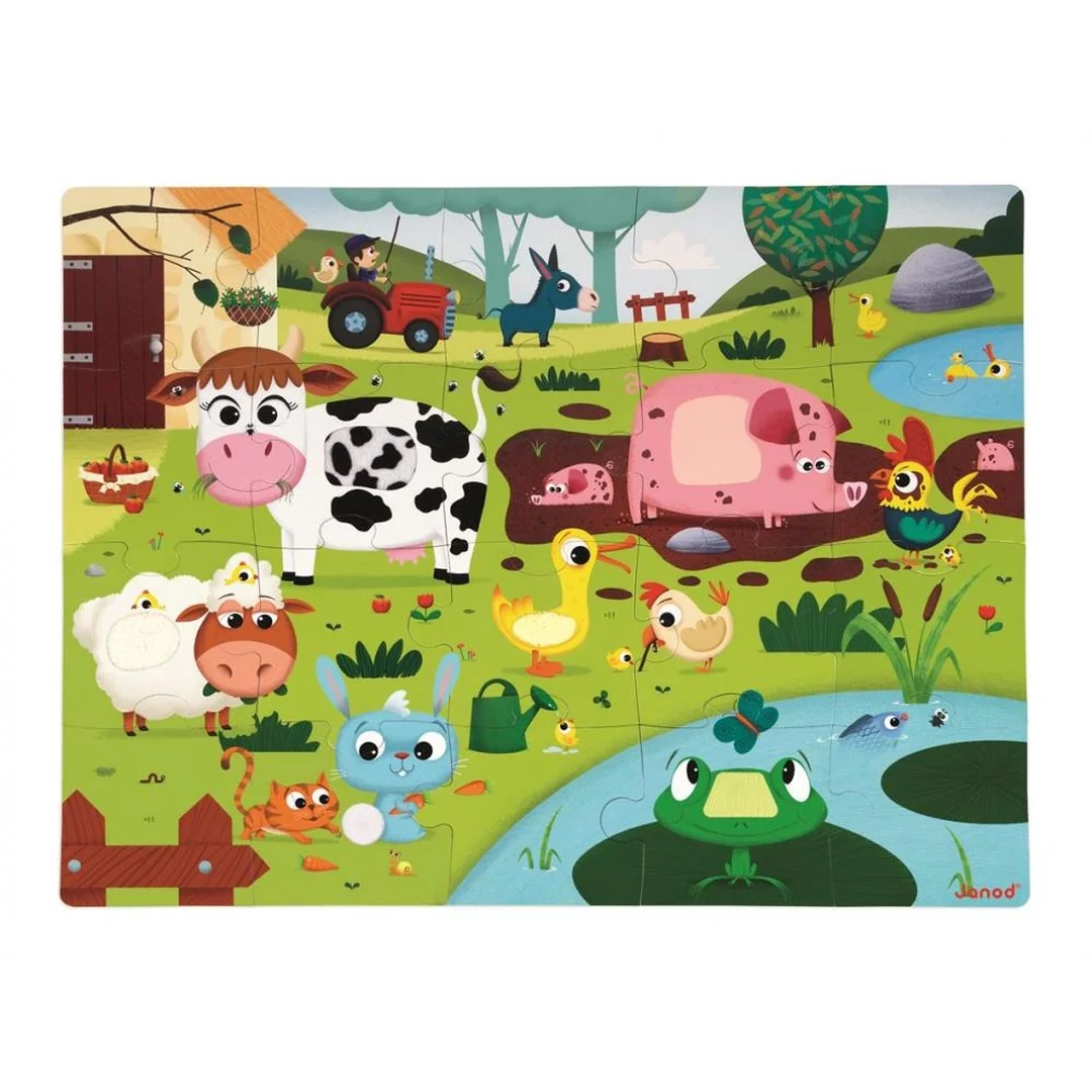 Janod Puzzle dotykové Zvieratká na farme s textúrou 20 ks