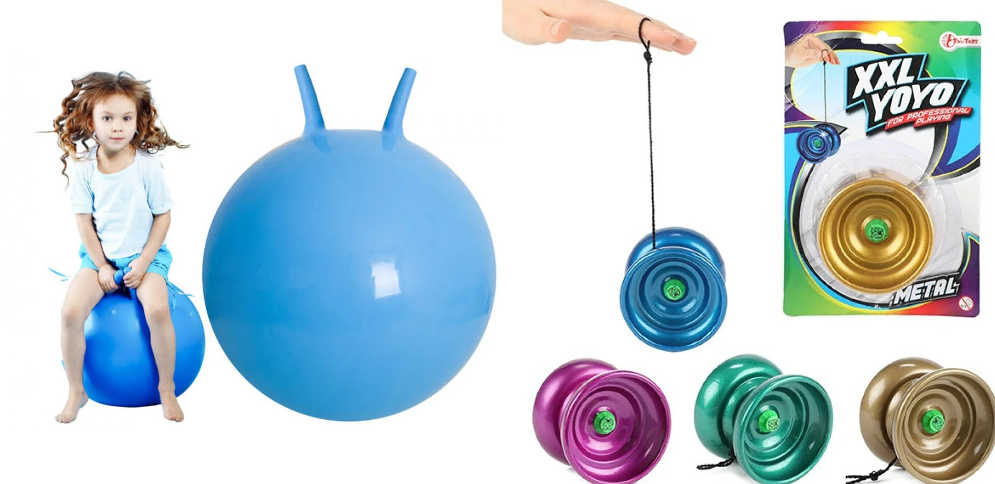 Jojo kovové XL-Toi Toys + Skákacia lopta 65 cm modrá-MOVEO