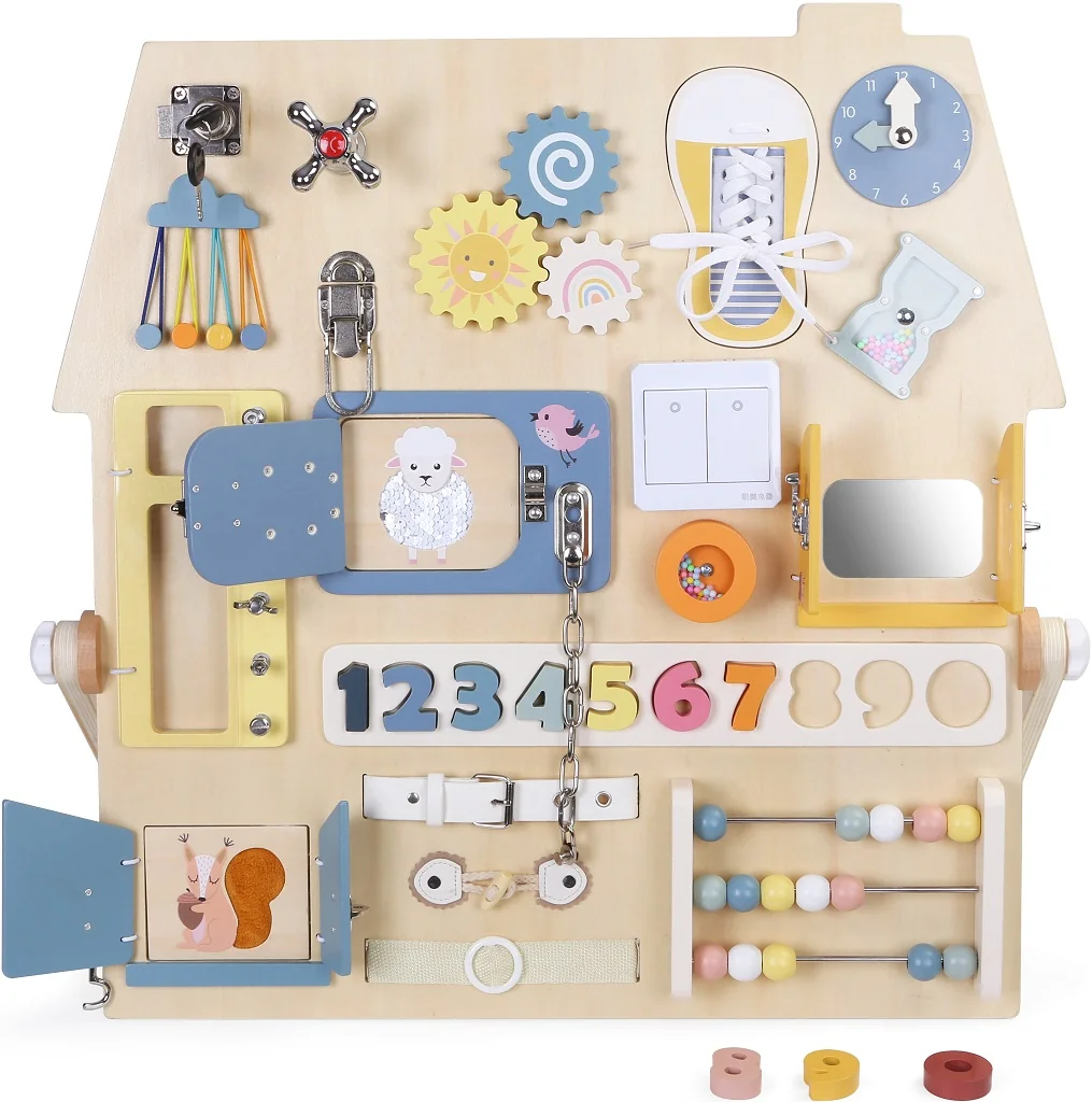 Montessori Activity board Senzorická doska Domček