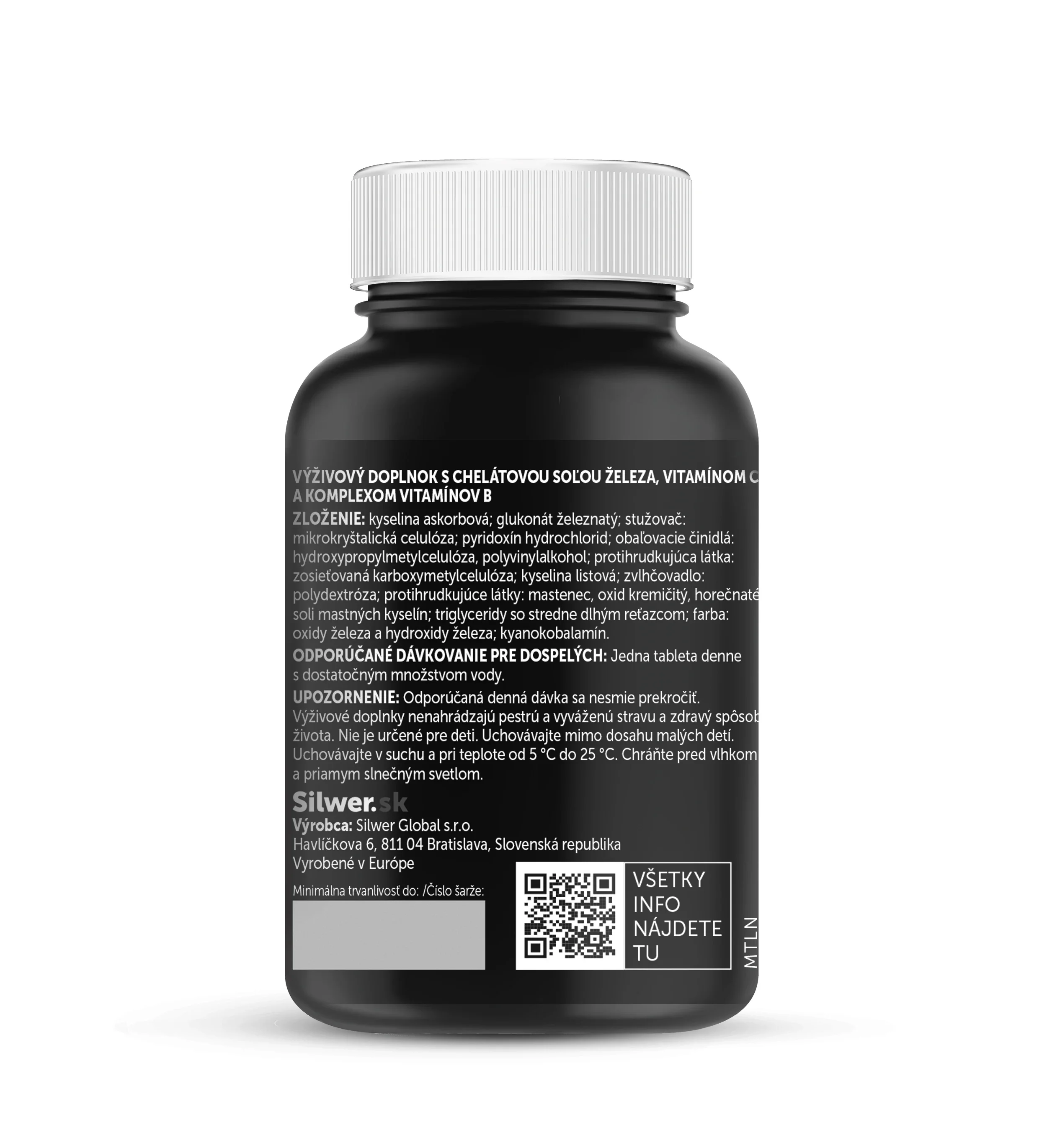Silwer Železo chelát, vitamíny C+ B 60 tabliet. Okysličenie organizmu, tvorba krvi, energia.